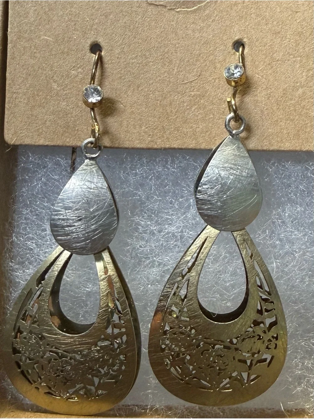 Gold-Tone Filigree Teardrop Dangle Earrings